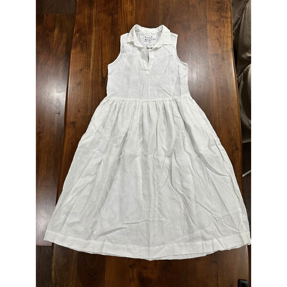 Frank & Eileen Daphne Linen Sleeveless Midi Dress White Size Medium